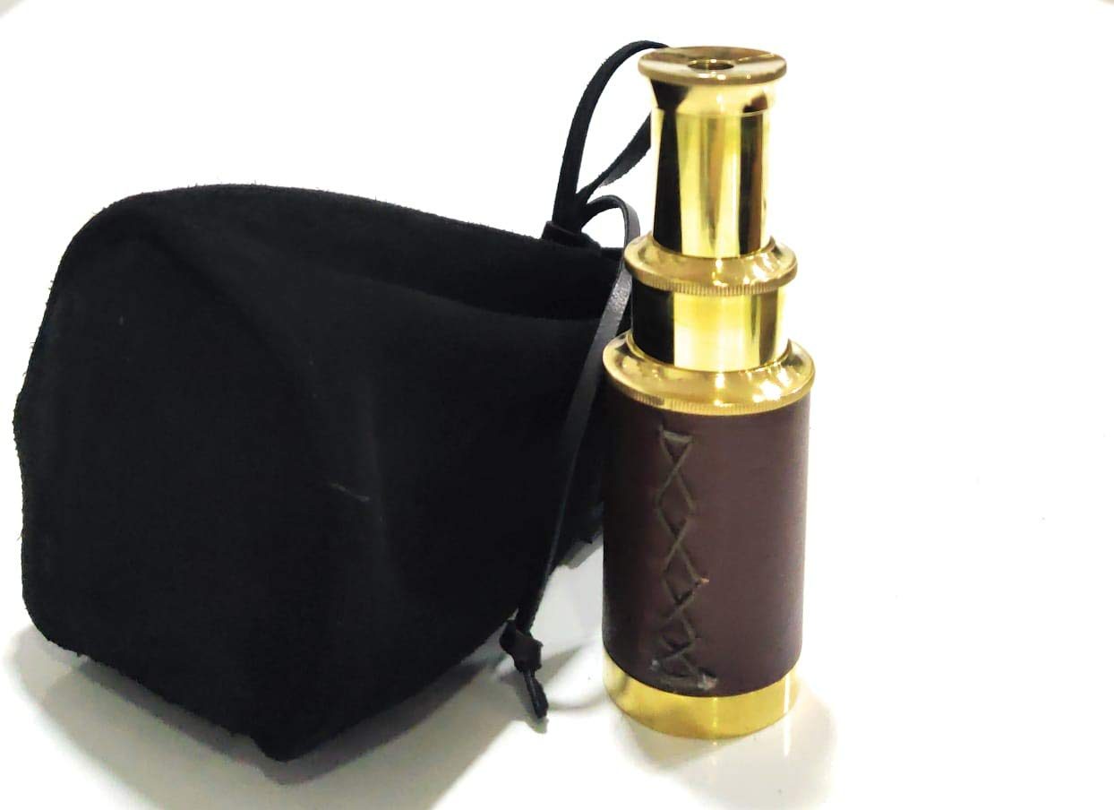Pirate Navigation Brass Telescope Ship Captain's Spyglass with Suede Leather Case (Brown Leather Brass)