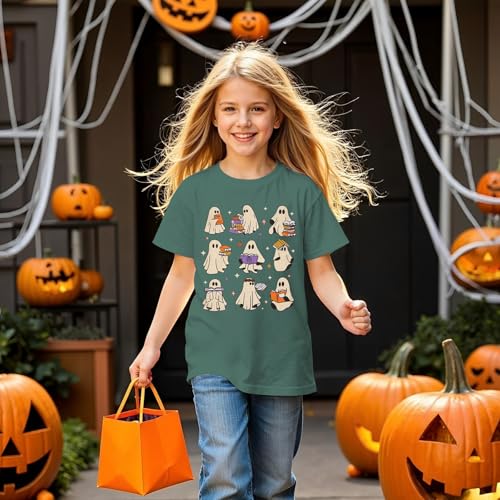 Girls Halloween Shirts Ghost Reading Book Tshirt Books Lover Spooky Bookish Tee Tops Kids Spooky Season Fall Outfit4