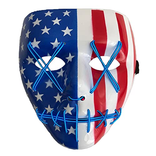Trippy Lights Purge Mask Light Up LED Classic Style Mask for Halloween, Costumes and Parties (USA Flag Blue)