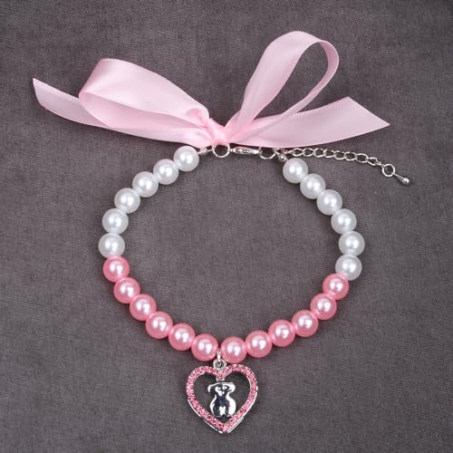 Dog Cat Pearls Necklace Collar with Rhinestones Heart&Bear Charm Pendant Pet Puppy Accessory (Small) Dog Cat Pearls Necklace Collar with Rhinestones Heart&Bear Charm Pendant Pet Puppy Accessory (Small)