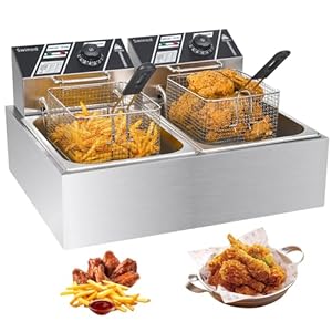 Commercial Deep Fryer with Baskets, 3400W 12.7QT/12L Thickened Stainless Steel Countertop Electric Oil Fryer, Large Capacity with Temperature Control, silver