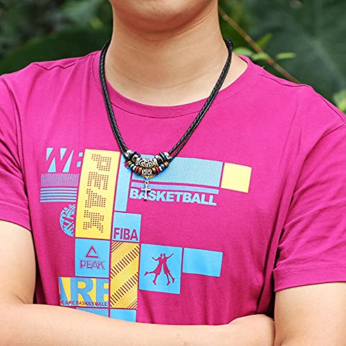 Inmofn Vintage Style Double Layers Black Braided Leather Tribal Necklace With Charm Cross Pendant(Cross) #TOP3