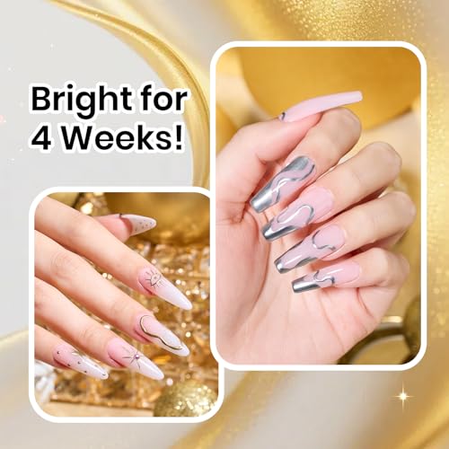 Image of Beetles Gel Liner Nail Polish Set Metallic Silver Gold 2pcs Gel Nail Polish Art Chrome 3D High-Gloss Effect for Nail Paint Design with Thin Brush DIY French Manicure Gifts for Women