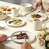MONITO Ceramic Dinnerware 16 Pieces Dinner Set,Plates Pasta Bowls Cereal Bowls Reactive Change Glaze Dish Sets, Modern Stoneware Dishes,Gift, Creamy white