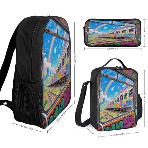 Fantasy Train 3pcs Lightweight Travel Backpack Printed Backpack With Lunch Pack Storage Box Case2