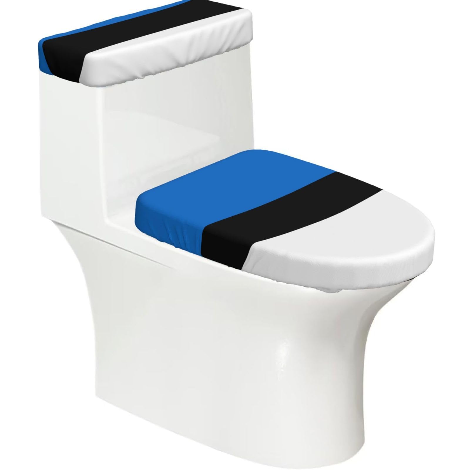 Flag of Estonia Printed Toilet Tank and Lid Cover Set of 2 for Most Bathrooms, Fits Elongated Round Toilets
