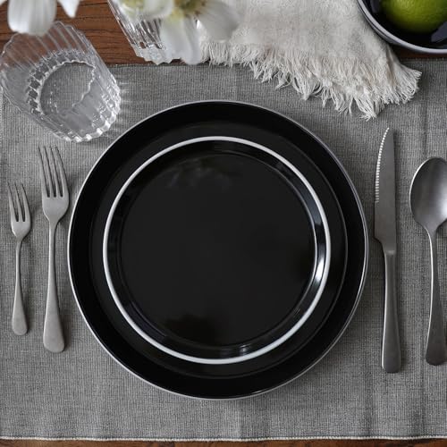 Richmount Saturn Dinnerware Sets, Plates and Bowls Sets for 4, 12 Pieces Stoneware Dish Set - Chip and Scratch Resistant, Microwave and Dishwasher Safe Tableware Set, Black with Rim by Richmount - Image 3