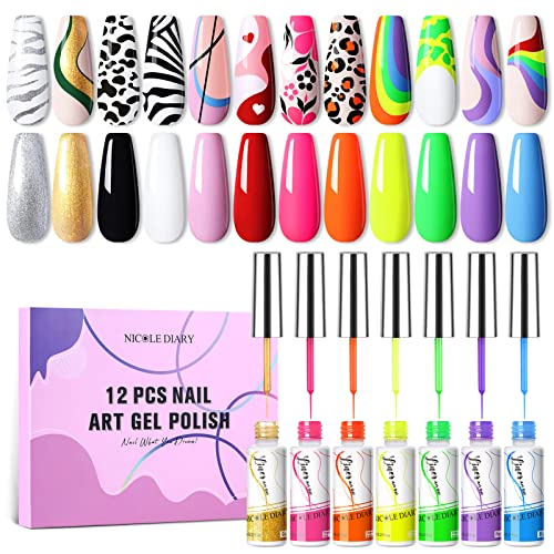 12 Farben Gel Nail Liner Polish Gellack Shellac Set UV LED Gel Nagellack Set For DIY Drawing Lines Nagel Designs Farbgel… – Bild 3