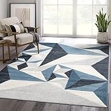 Abani Rugs Gray and Blue 5 ft. X 8 ft. Contemporary Area Rug With Geometric Triangles - Rectangular, Turkish Stain Resistant