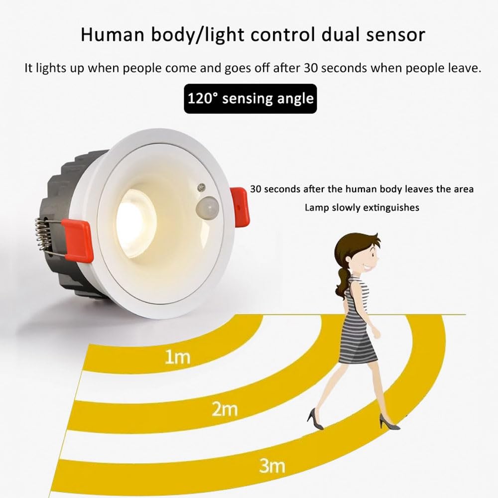 Sensore di Movimento a infrarossi a LED, faretto da Incasso da 7 W, Confezione da 15 LED con sensore di Movimento a infrarossi Controllato da Luce, per Interni, corridoi, soggiorni