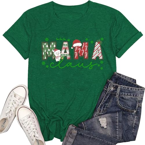 Mama Christmas Shirts Mom Christmas Shirt for Women Leopard Merry Mama Tee Tops