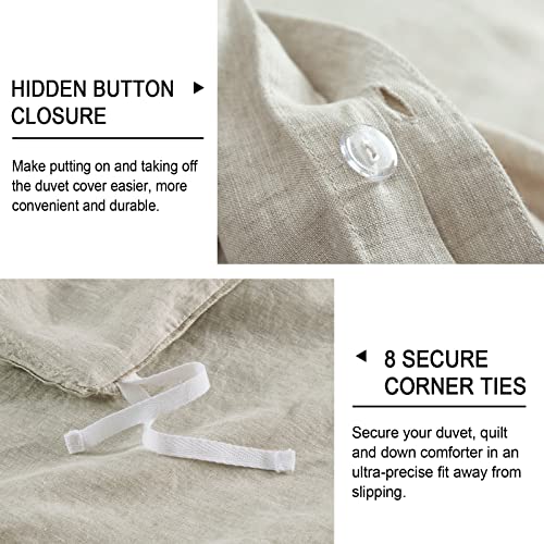 Phf 100% Linen Duvet Cover Set King, Washed Soft French Flax Linen Comforter Cover, Comfy Breathable Duvet Cover For Hot Sleepers, 1 Duvet Cover And 2 Pillowshams, 106"X 92", Linen #TOP4