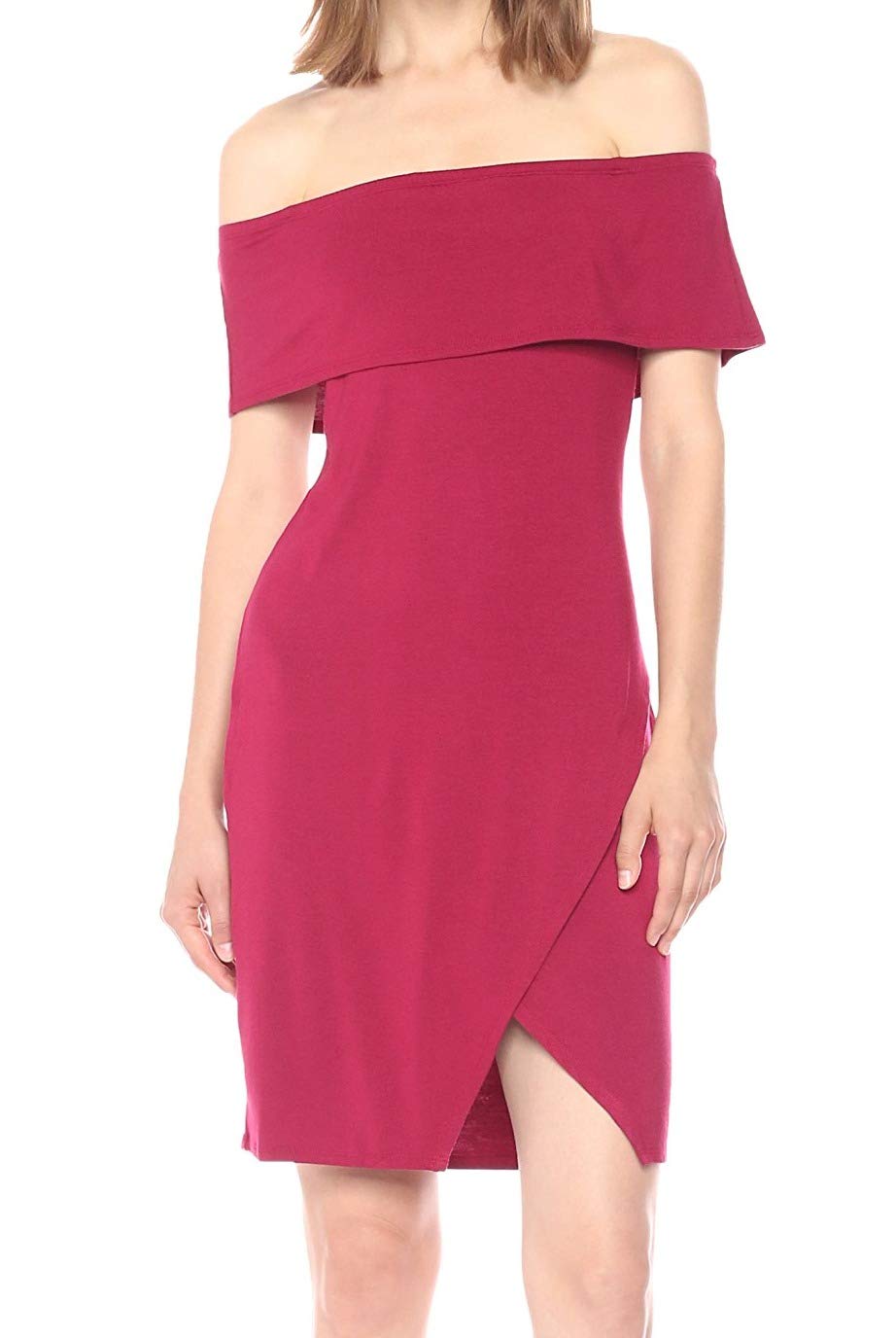 Loveappella Women's Shoulder Asymmetrical Wrap Dress