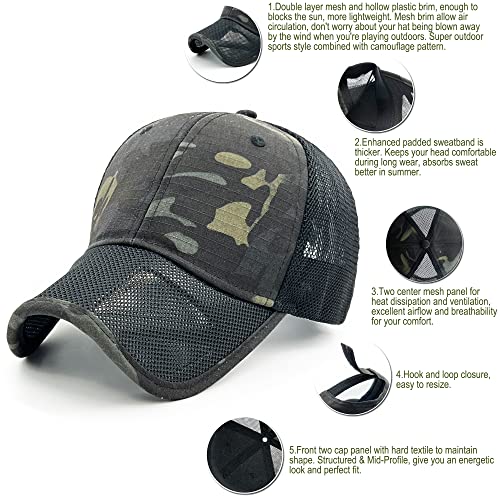 Loneshark Black Camo Mesh Hat Quick Dry Camo Mesh Trucker Hat Camouflage Caps For Men Fitted Camo Usa Hats Outdoor Sports Black Camo Multicam #TOP1