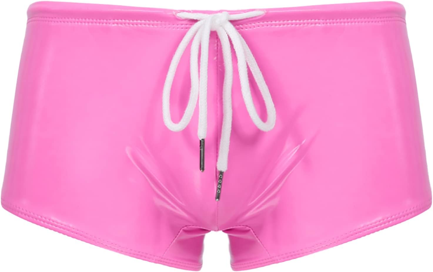 Oyolan Men's Sexy Metallic Wetlook Leather Drawstring Boxer Shorts Briefs Swim Trunks Underwear