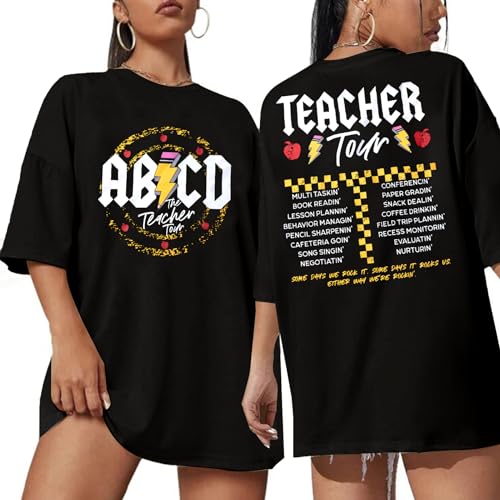 KIDDAD Teacher Shirts ABCD The Teacher Tour Tshirt Oversized Funny Graphic Tee Summer Casual Short Sleeve Tops