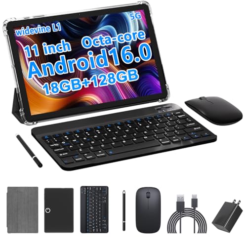 PEICHENG Tablet 11-inch Android 16 with Octa-core Processor, 18GB RAM 128GB ROM, 8000mAh All-Day Battery Life, 1280X800 HD IPS Touchscreen, 5MP+13MP Dual Cameras, Black(P13Max+4Acce 2026)