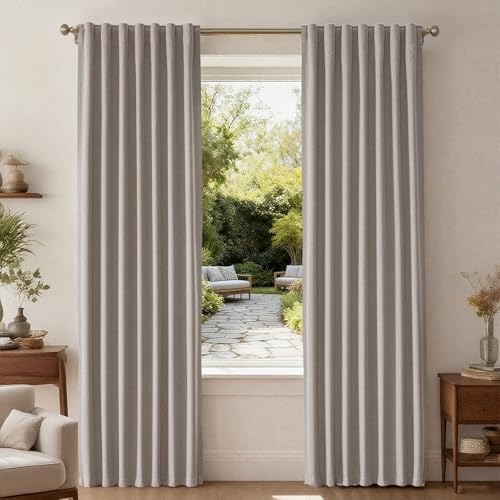 Ftinala Greyish Taupe 100% Blackout 102 Inch Long Curtains, Linen