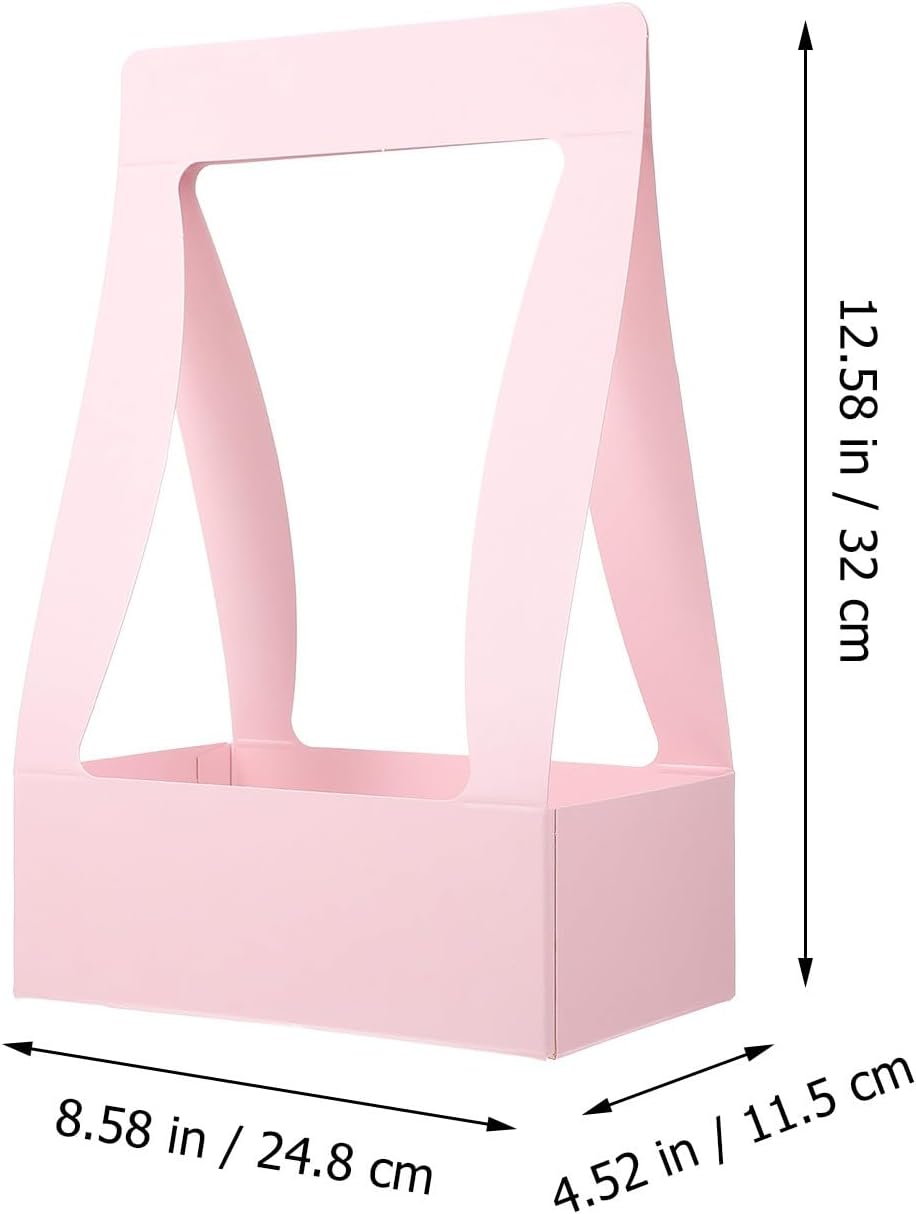 GRADENEVE Decorative Flower Wrapping Boxes 5pcs Pink Paper Folding Handheld Bouquet Packing Cases Portable Floral Boxes for Florist Supplies and Party Packaging image 2