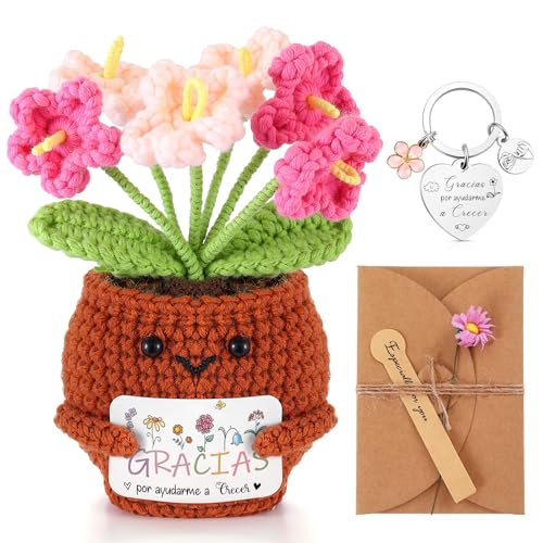 Chalyna Set De Regalos De Agradecimiento Para Maestra Incluye Ganchillo Positivo, Llavero Con Frases De Gracias Por Ayudarme A Crecer, Tarjeta De Felicitación Para Graduación Cumpleaños Flor
