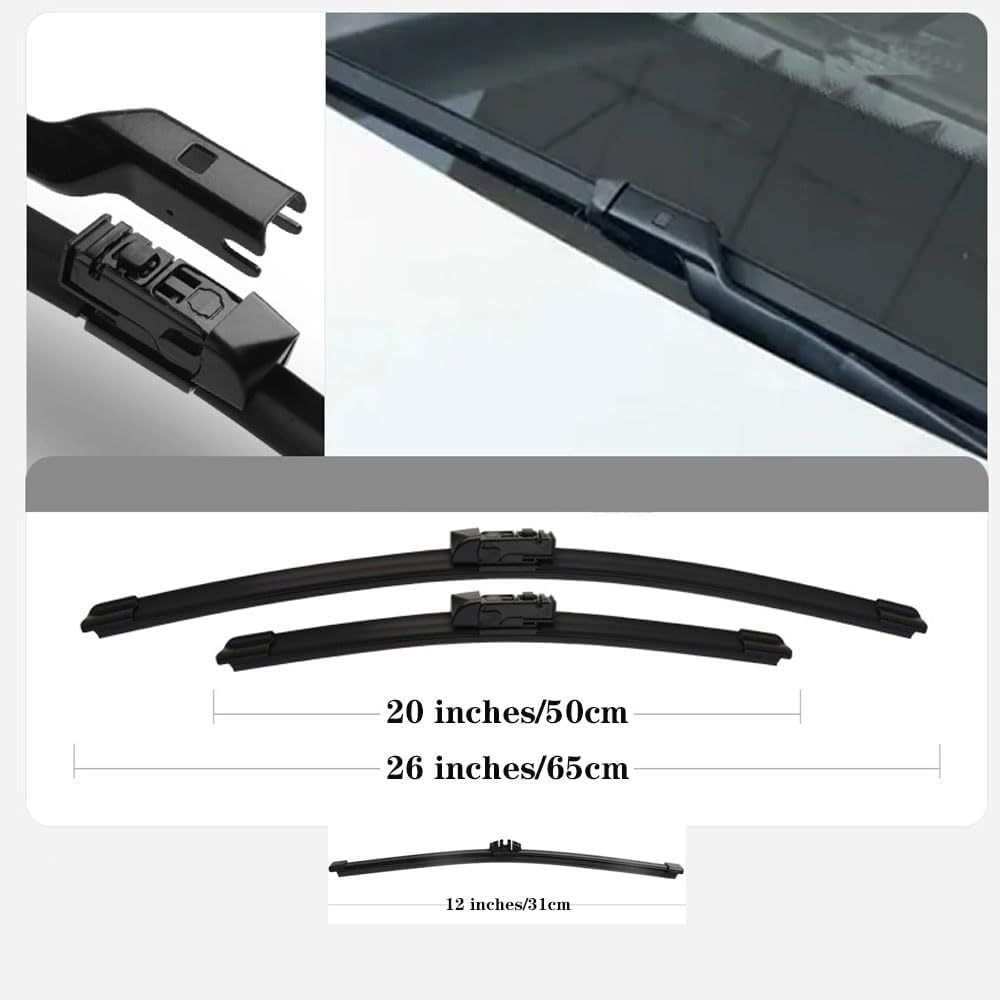 Dual Rubber Blade Windshield Wipers for BMW X3 2018 2019 2020 2021 2022 2023 2024 Automotive Replacement Wiper Blades BMW X4 IX3/X3M 26"/20"/12" Top Lock (Set of 3)