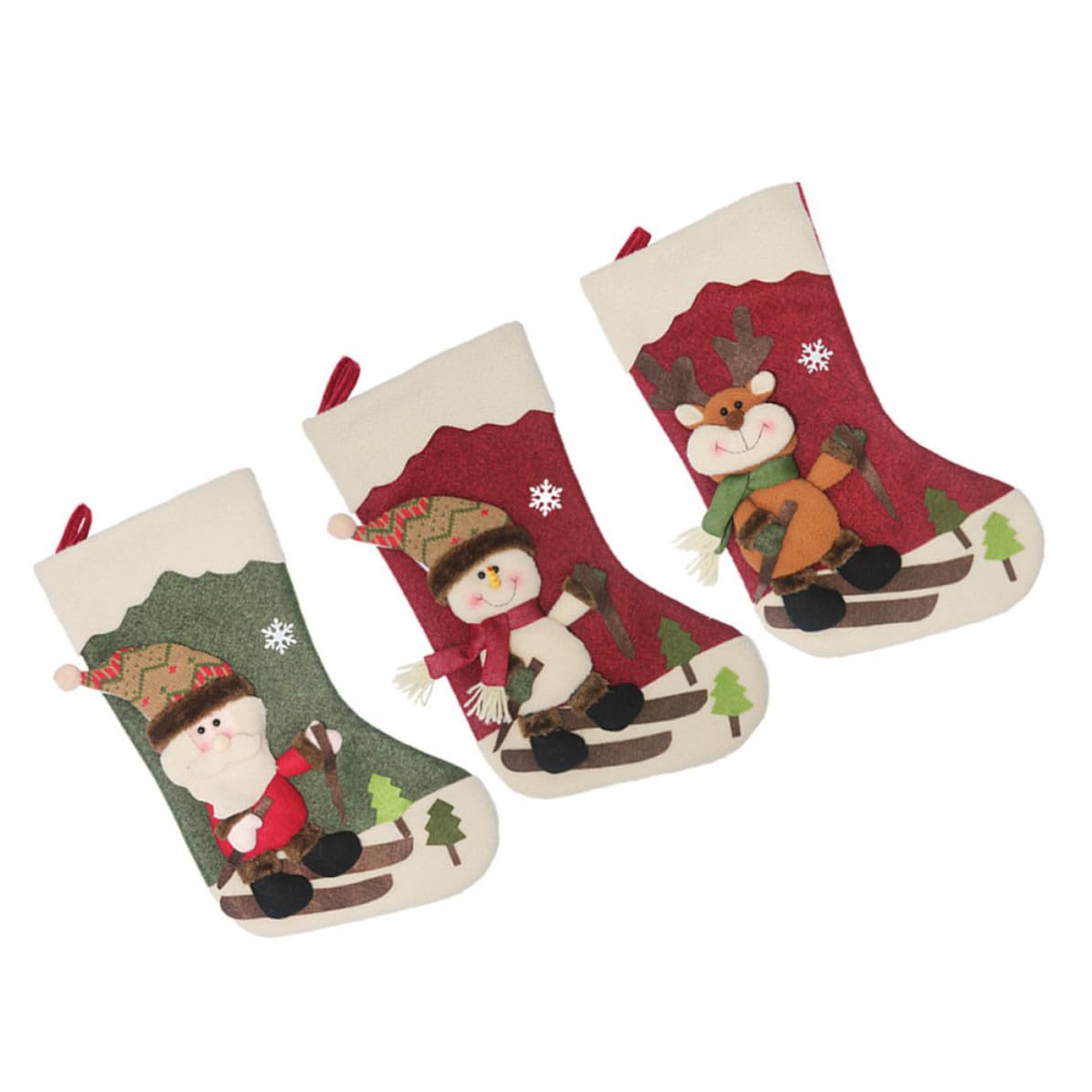 Uonlytech 3 Medias Navideñas Decorativas para Árbol de Navidad Diseño de Santa Claus, Muñeco de Nieve y Alce, Hechas de Tela No Tejida y Felpa para Llenar Dulces Estilo Varios Estilos