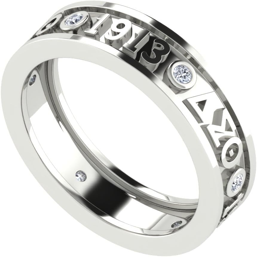 Delta Sigma Theta Rings for Women,Sterling Silver White Eternity Ring with White Cubic Zirconia