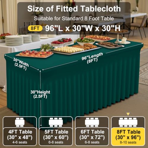 Image of Smiry Spandex Elastic Fitted Table Cloth Skirt for 8FT Rectangle Table | Stretch Washable Table Cloth, Banquet Table Cover for Wedding, Party, Indoor & Trade Shows, (Blackish Green, 96Lx30Wx30H)