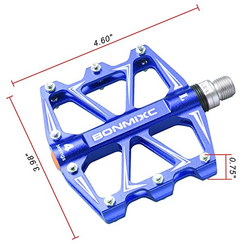 Bonmixc Flat Bike Pedals Sealed Bearing Alloy Pedals Mountain Bike Large Platform Bicycle Pedals 9/16 (Blue) #TOP5