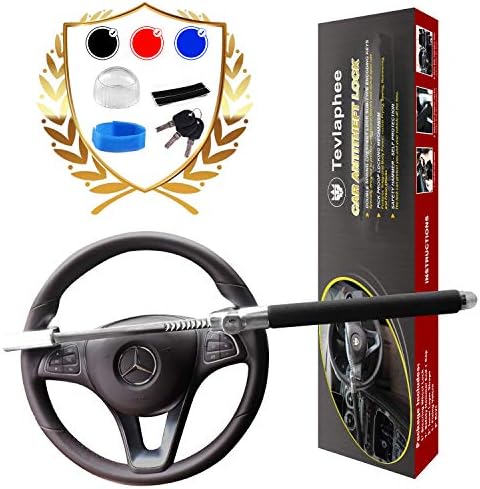 Tevlaphee Steering Wheel Lock For Cars,Wheel Lock,Vehicle Anti-Theft Lock,Adjustable Length Clamp Double Hook Universal Fit Emergency Hammer Window Breaker Self Defense Heavy Duty Secure