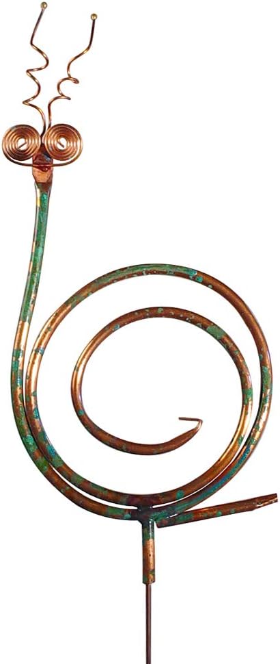 Modern Artisans Handcrafted Copper Snail Garden Sculpture & Stake - Whimsical USA-Made Green Patina Decor