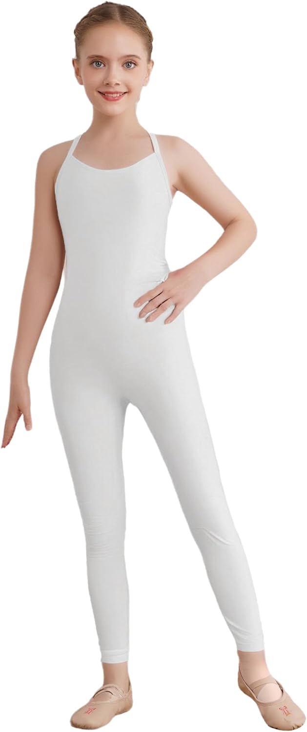 Freebily Kids Girls Gymnastic Dance Unitard Breathable Solid Color Yoga Training Jumpsuit Bodysuit