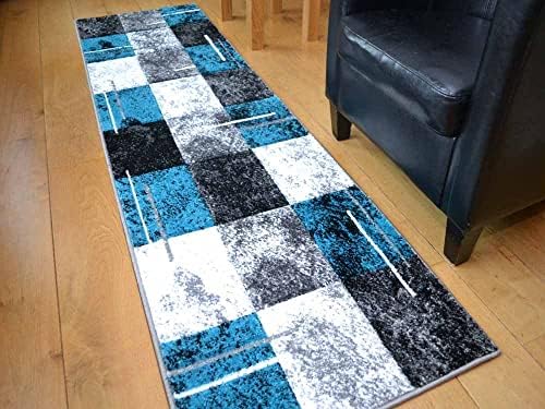 Modern Small Extra Large Sahara Teal Silver Marble Quality Thick Floor Long Carpet Runner Rugs (120cm x 170cm)