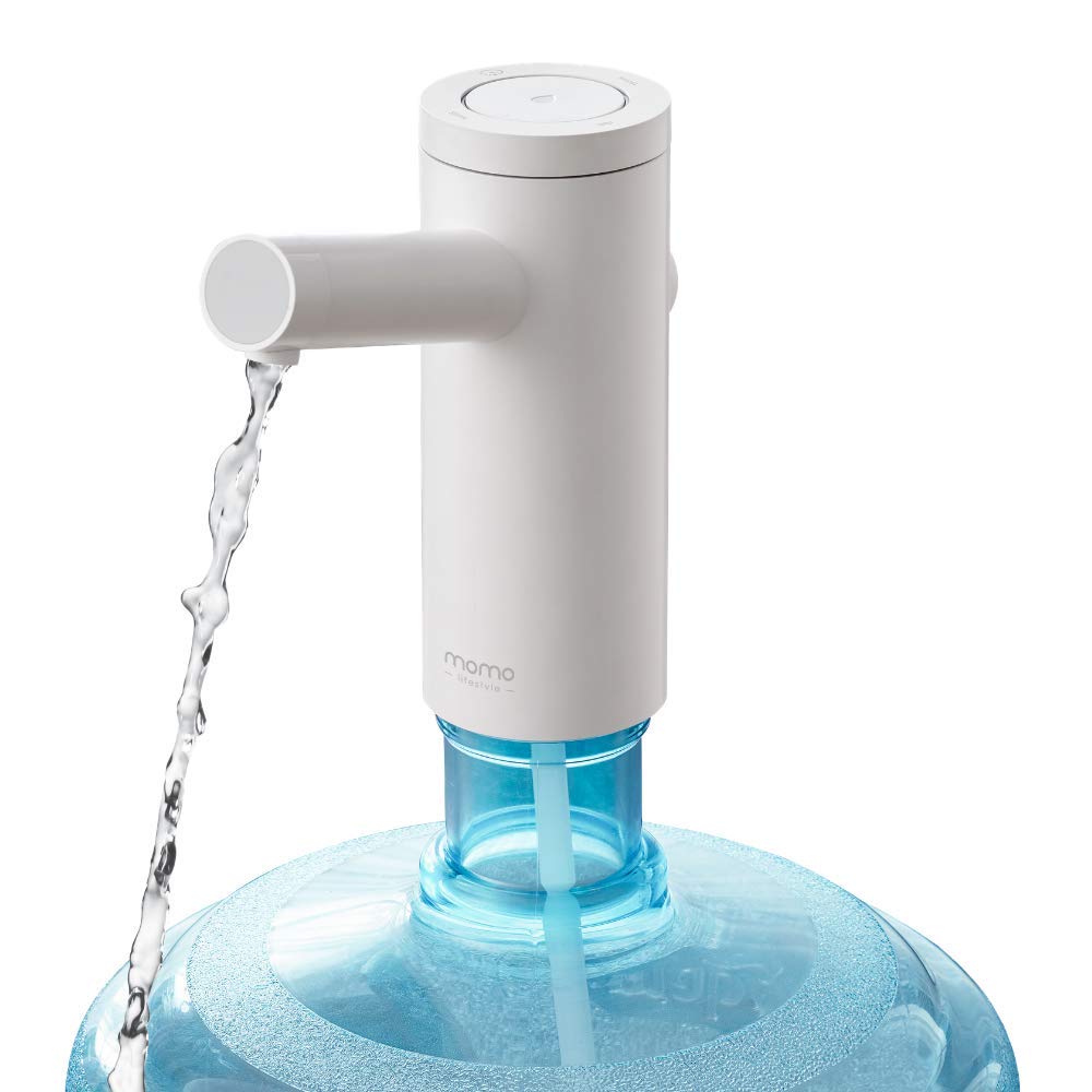 Momo Lifestyle M4 5 Gallon Water Dispenser, BPA Free, Rechargeable Water Pump with Automatic Smart Memory and 2.000mAh Battery, Noiseless, Fits Most Large Gallon Bottles, Polar White