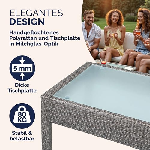 Casaria® Gartenmöbel Set Wetterfest 4 Personen Outdoor inkl. Auflagen Polyrattan 2 Sessel Gartenbank Tisch Garten Terrasse Balkon Möbel Lounge Grau