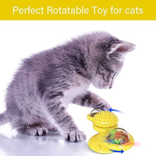 Brinquedo de gato de moinho de vento Potaroma com ventosa e luzes, brinquedo gatinho rotativo silenc