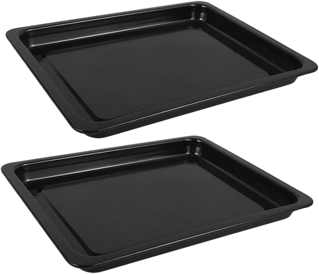 Alipis 2-Piece Black Enamel Baking Tray Set Heavy Duty Oven Tray for Commercial Use Easy to Clean Non-Stick 34x26x2.5CM for Bakeries and Restaurants