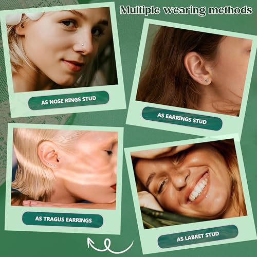 MILACOLATO Hypoallergenic Nose Rings for Women Men - 15Pcs 316L Surgical Stainless Steel Nose Rings Studs L Shaped Studs Rings Cubic Zirconia Labret Lip Nose Nostril Piercing Jewelry 18G - Image 3