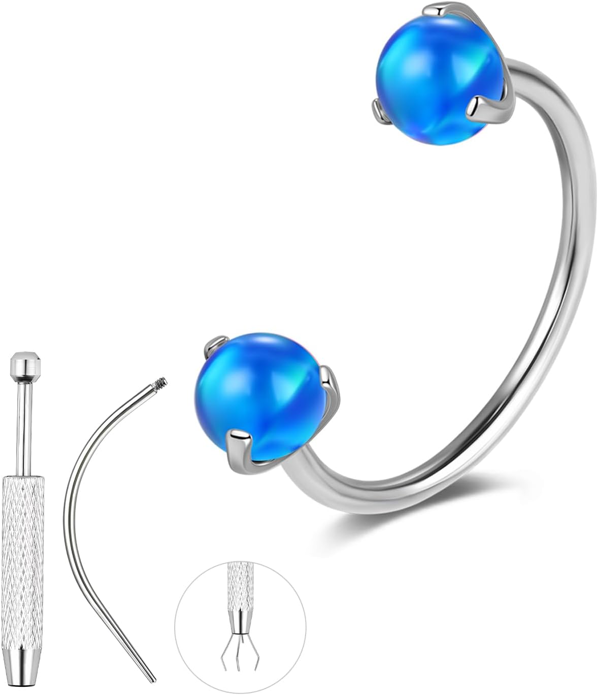 AOEDEJ G23 Titanium Horseshoe Nose Rings Studs 20G Minimalist Opal Stud Earring Internally Threaded Double Ball Nose Septum Piercing Jewelry