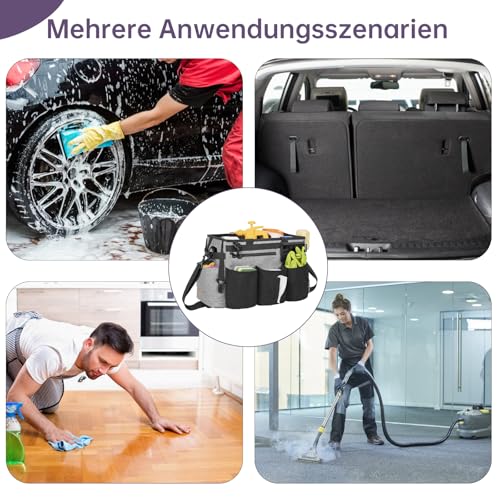 OUUTMEE Reinigungstasche 20 x 38 x 26 cm,Mit herausnehmbarem Fach Tote Reinigungstasche，Tragbarer Organizer für Reinigungsmittel Mit verstellbarem Schultergurt，Grau Groß