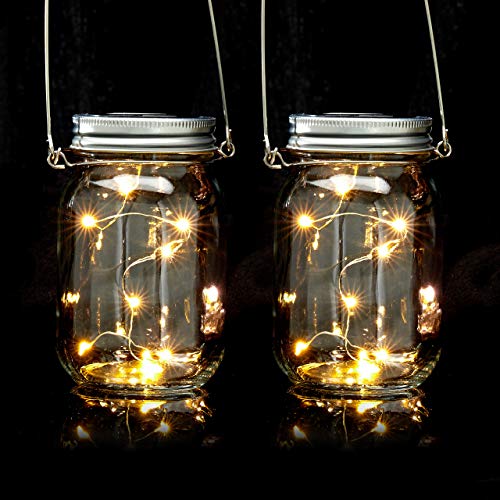 Relaxdays Solar Glas 2er Set, je 8 LED im Einmachglas, Stellen oder...