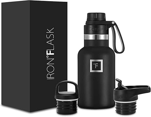 Miniatura 1 de IRON FLASK - Botella de agua deportiva de 12 onzas, 16, 20, 24, 32, y 64 onzas, 3 tapas (tapa de boquilla), acero inoxidable aislado al vacío, frío,