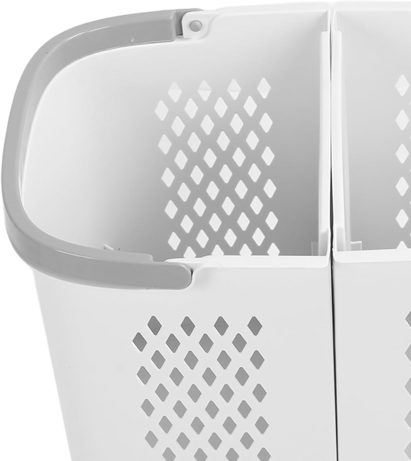 Plastic Laundry Hamper with Wheels, 3 Independent Storage Bins, Dirty Clothes Basket, Carry Handle for Kitchens, Bathrooms, Bedrooms