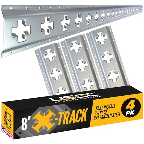 US Cargo Control X Track Rails (4-Pack) 8 FT Galvanized X-Track Rail for Trailers Pickup Trucks Garages and Sheds - Use with E-Track Straps for Vertical and Horizontal Alignment