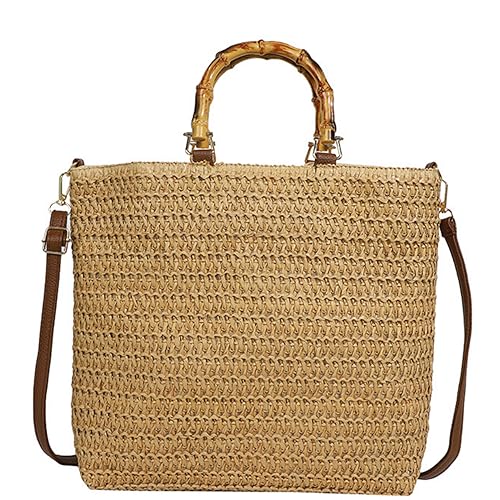 Crossbody Handbags for Women,Straw Woven Beach Bag 2025 Summer Handmade Purses, with Imitation bamboo handle