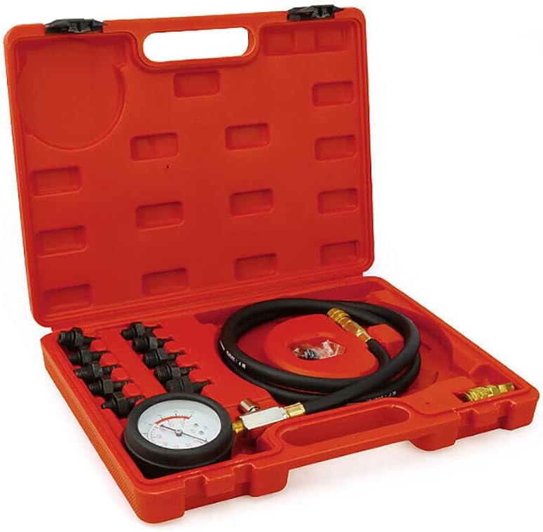 Dzhot51 13Pcs Oil Pressure Tester Set Engine Oil Pressure Gauge Set Auto Repair Cylinder Pressure Gauge Oil Detection Tools 0-140PSI with Tool Box