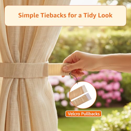 Image of Amazon Basics - Stripe Textured Sheer Door Curtains | Light Filtering | 5 Feet | Set of 2 | Striped Design | for Living Room, Bedroom & Balcony | 115 cm x 150 cm, Color - Cream