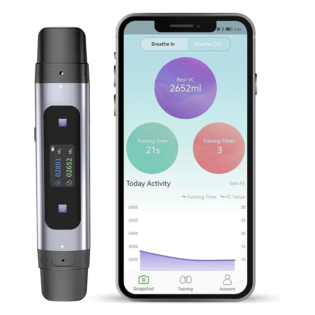 Espirómetro Bluetooth para Teléfono Móvil con Grabación de Datos, Equipo de Resistencia, Adecuado para el Entrenamiento de Respiración Pulmonar en Niños y Adultos.
