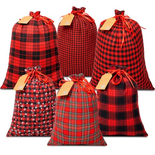 OuMuaMua Fabric Christmas Gift Bags - 6 Pack