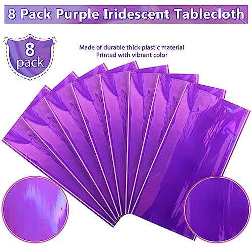 FunnyPars 8 Pack Iridescent Purple Plastic Tablecloths, Shiny Disposable Laser Rectangle Table Covers, Foil Tablecloth Iridescent Party Decorations for Kpop Birthday Bridal Wedding Decor, 54x108 Inch by FunnyPars - Image 4
